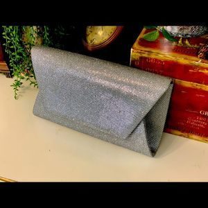 Silver mesh sparkle envelope clutch evening wedding bag